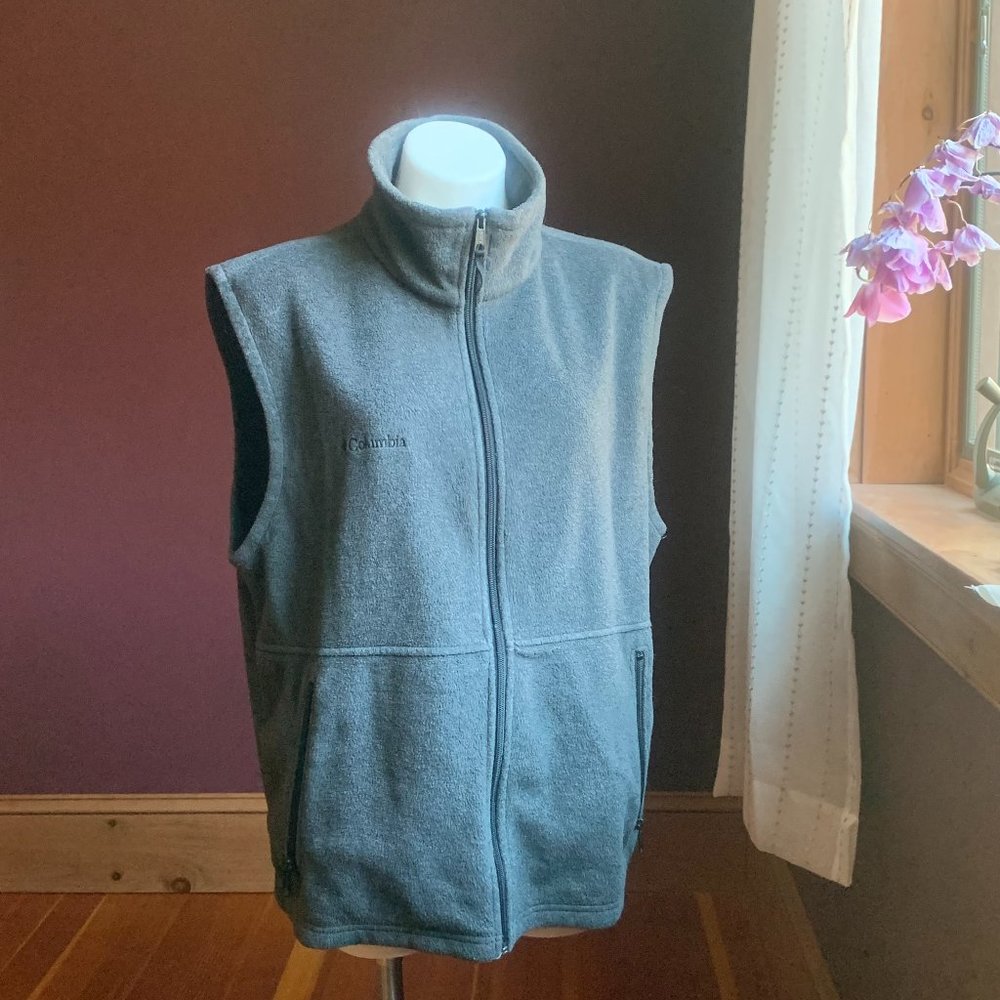 COLUMBIA Men's Gray Fleece Full Zippered Vest L